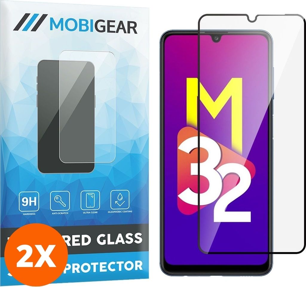 Mobigear Premium 4.99 Samsung Galaxy M32 4G Panzerglas Gehärtetes Glas Displayschutz - Hüllenfreundlich - Schwarz (2er Pack)