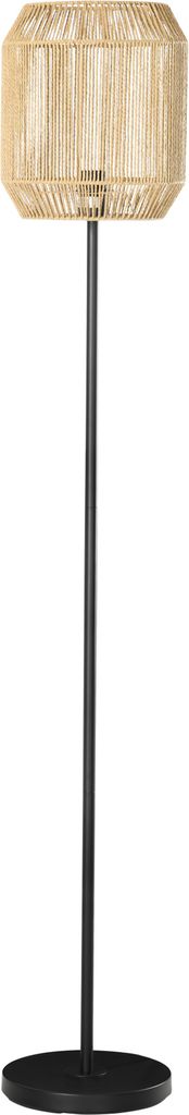 HOMCOM Stehlampe Wohnzimmer Vintage Metall Stehlampe für Wohnzimmer Papierseil Lampenschirm – natürliches Design – E27-Sockel max. 40W - Ø 2...