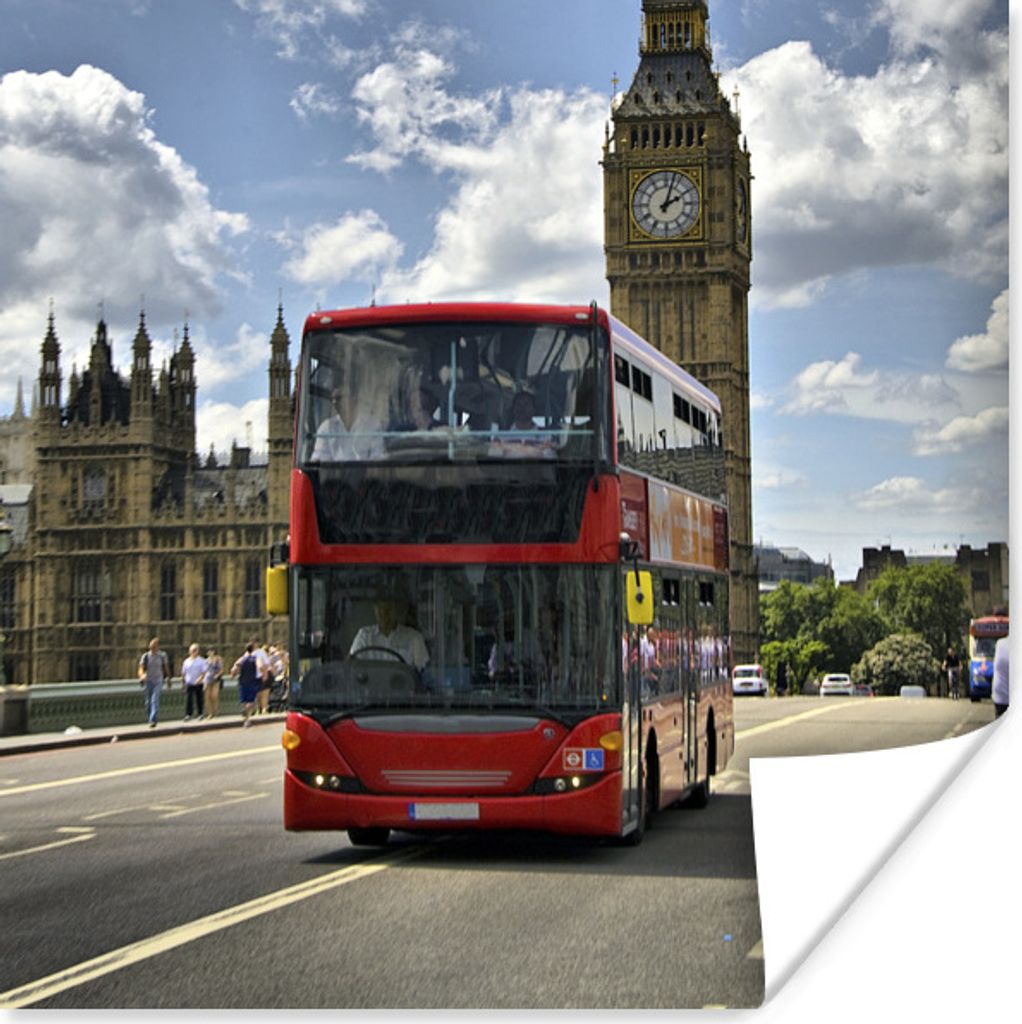 MuchoWow Poster Ein roter Bus mitten in London 75x75 cm - Wand Dekoration