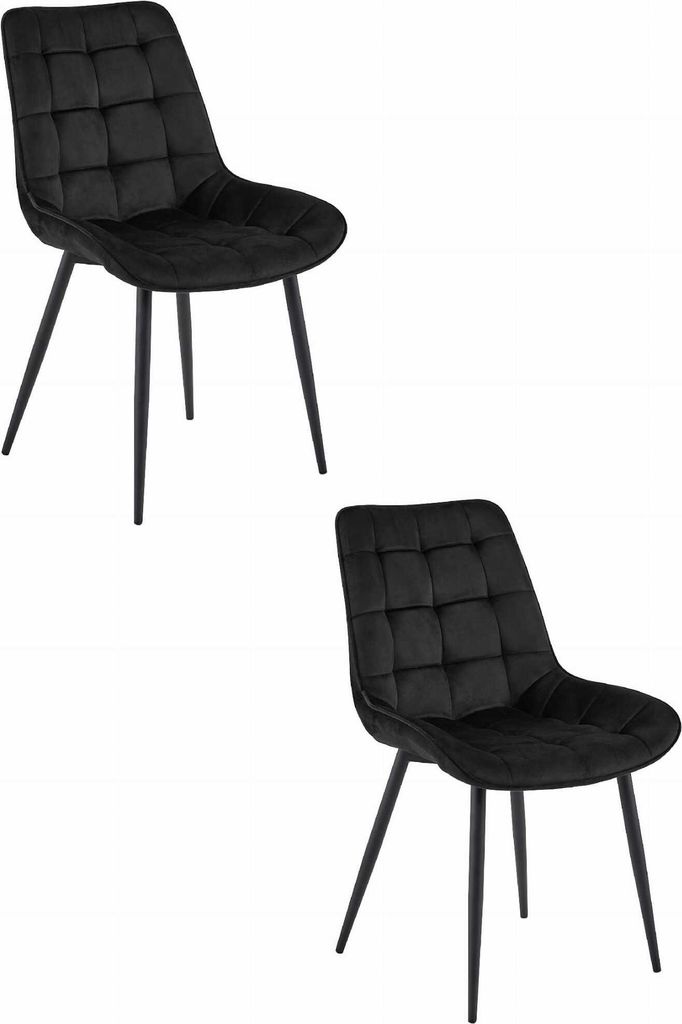 Esszimmer, Wohnzimmer, Bürostuhl BERA 2 Stück schwarzer Samt / schwarze Beine