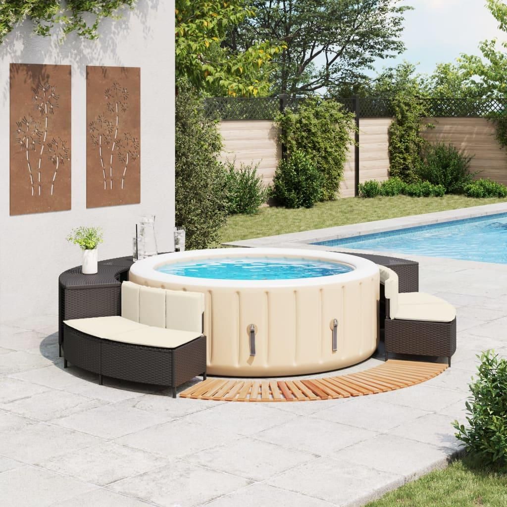 vidaXL Whirlpool-Umrandung Schwarz Poly-Rattan und Massivholz Akazie