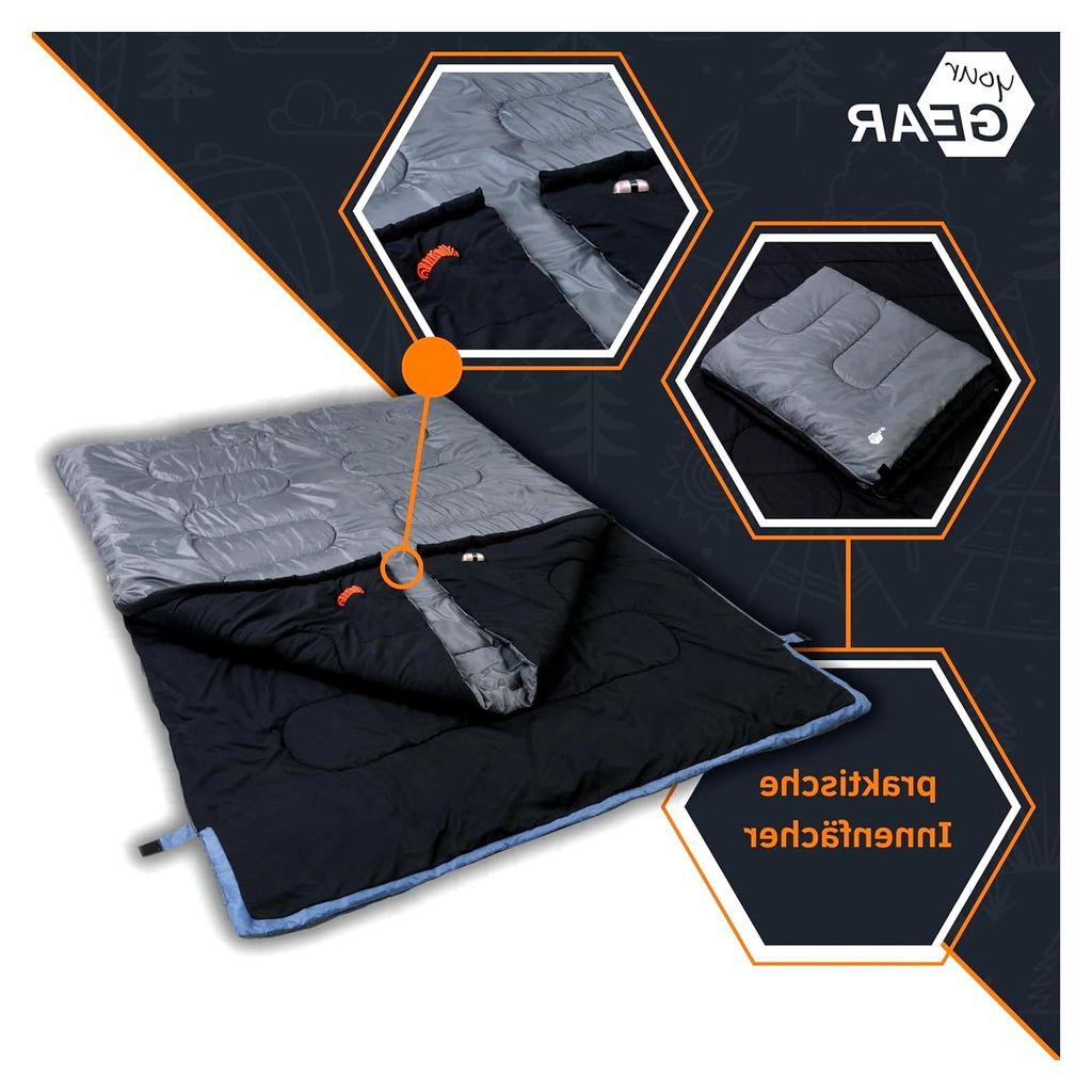 Doppelschlafsack Marin - XXL Deckenschlafsack für 2 Personen 220x150 cm - Teilbar in 2 Einzelschlafsäcke - 3 Jahreszeiten Camping Schlafsack - Ko...