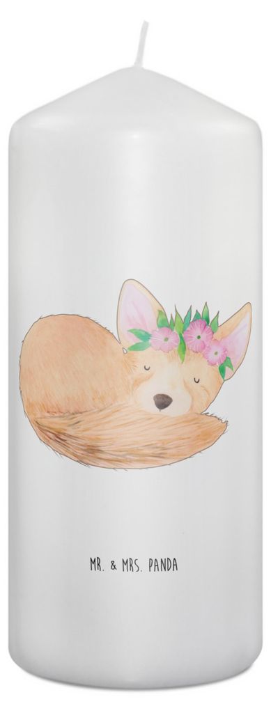 Mr. & Mrs. Panda Kerze Wüstenfuchs Blumen 19 x 8 cm - Weiß - Geschenk, Wachskerze, Erinnerungskerze, Afrika, Erinnerungslicht, Glücklich, Bedruc...