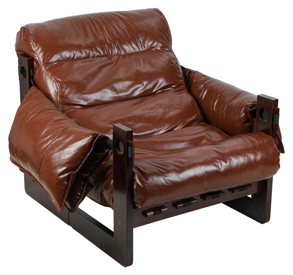 Sessel mit Kunstlederbezug, Akzentstuhl im Mid-Century-Modern-Stil, Sessel mit dicker Polsterung, Lounge-Sessel für Schlaf- und Wohnzimmer, Braun