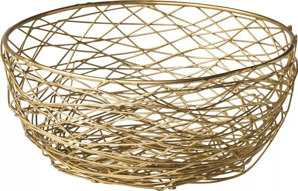 Panier de Rangement Métal Doré Rond 26,5 cm pour Cuisine et Salon