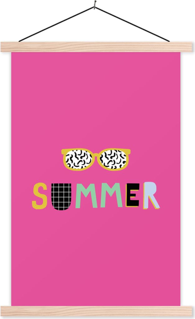 MuchoWow Textilposter Sommer - Sonnenbrille - Rosa 40x60 cm mit holzfarbenen Rahmen - Poster