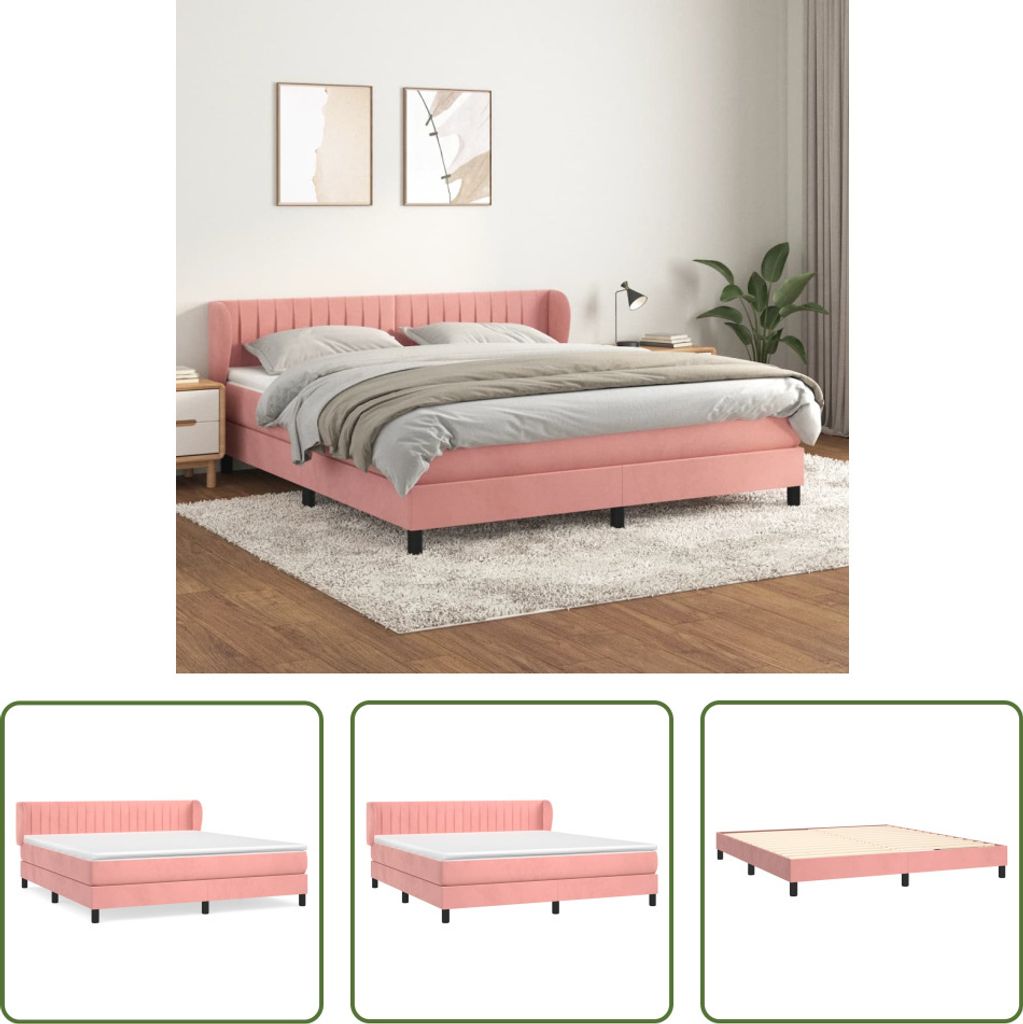 The Living Store Boxspringbett mit Matratze Rosa 160x200 cm Samt