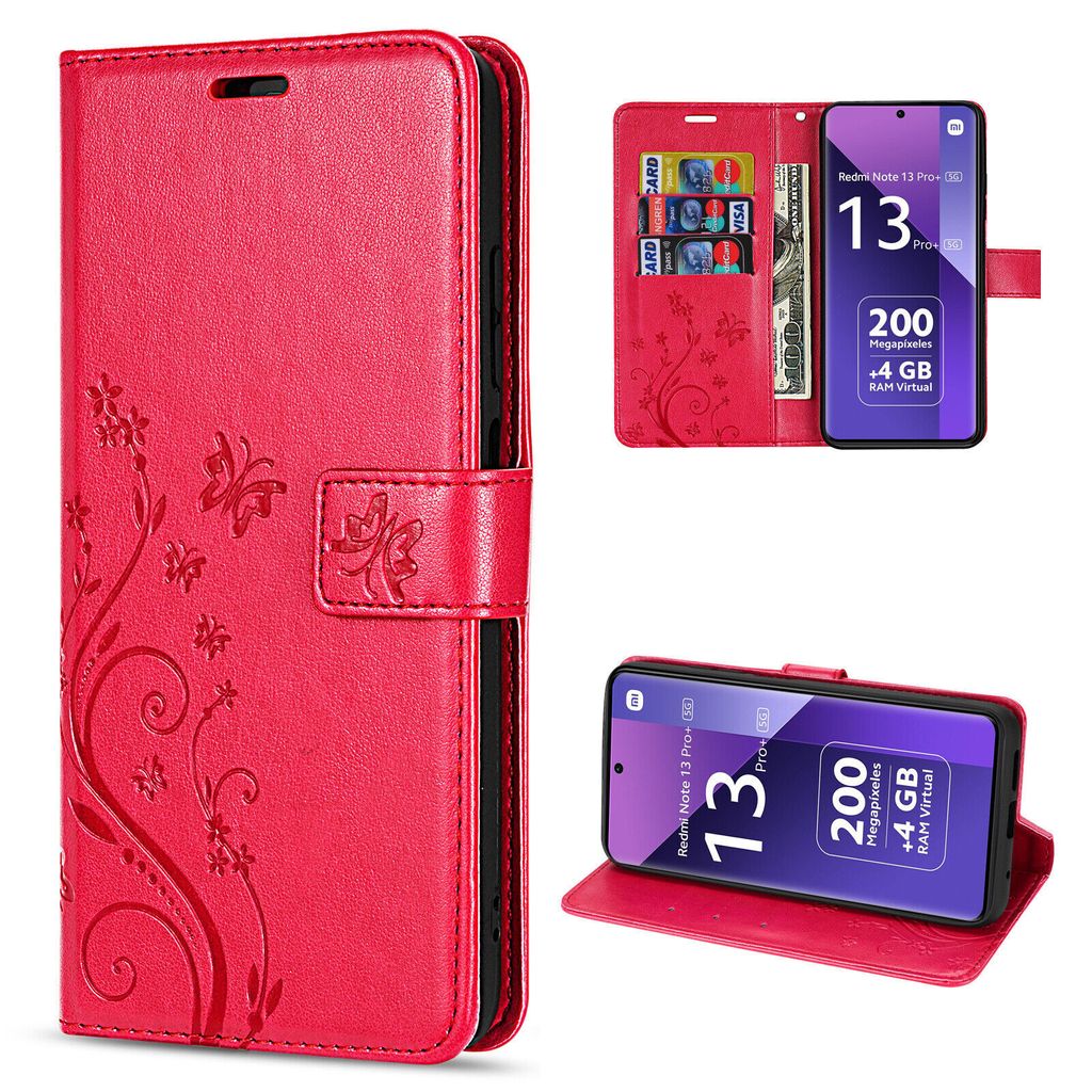 Hülle Xiaomi Redmi Note 13 Pro+ Handy Tasche Handyhülle Wallet Case Flip Cover Rot