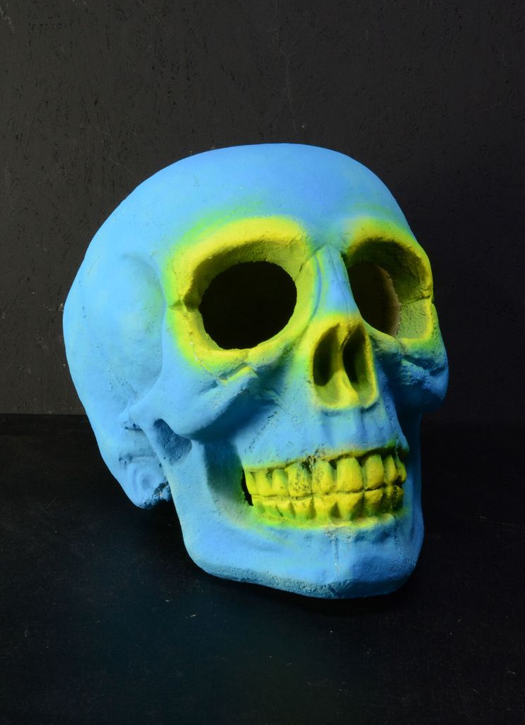 PSYWORK XXL Schwarzlicht Deko Schädel Neon Blau-Gelb