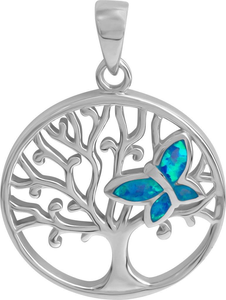 V Anhänger 925/- Sterling Silber 2,8cm weiß synth. Opal blau 279240026