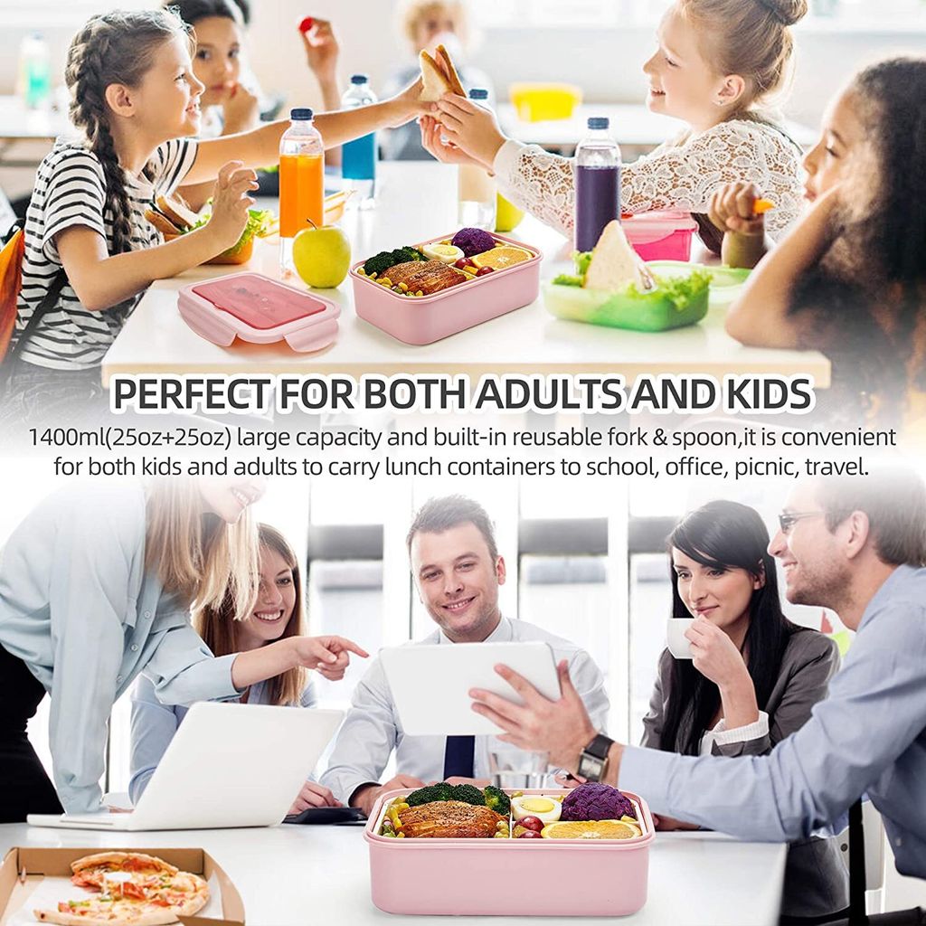 Lunchbox, Brotdose Mit 3 Fächern und Besteck 1400ml, Produktbild 3