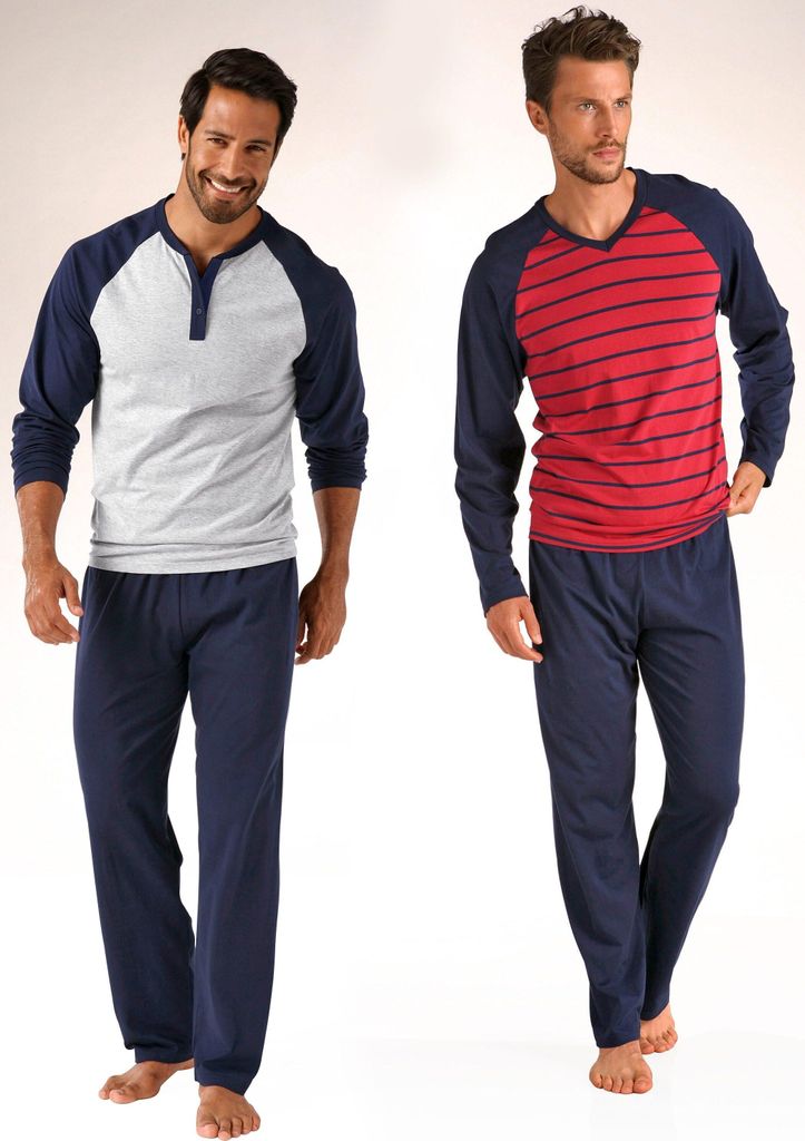 LE JOGGER Pyjama 4 -teilig grau-meliert, rot Größe 48/50