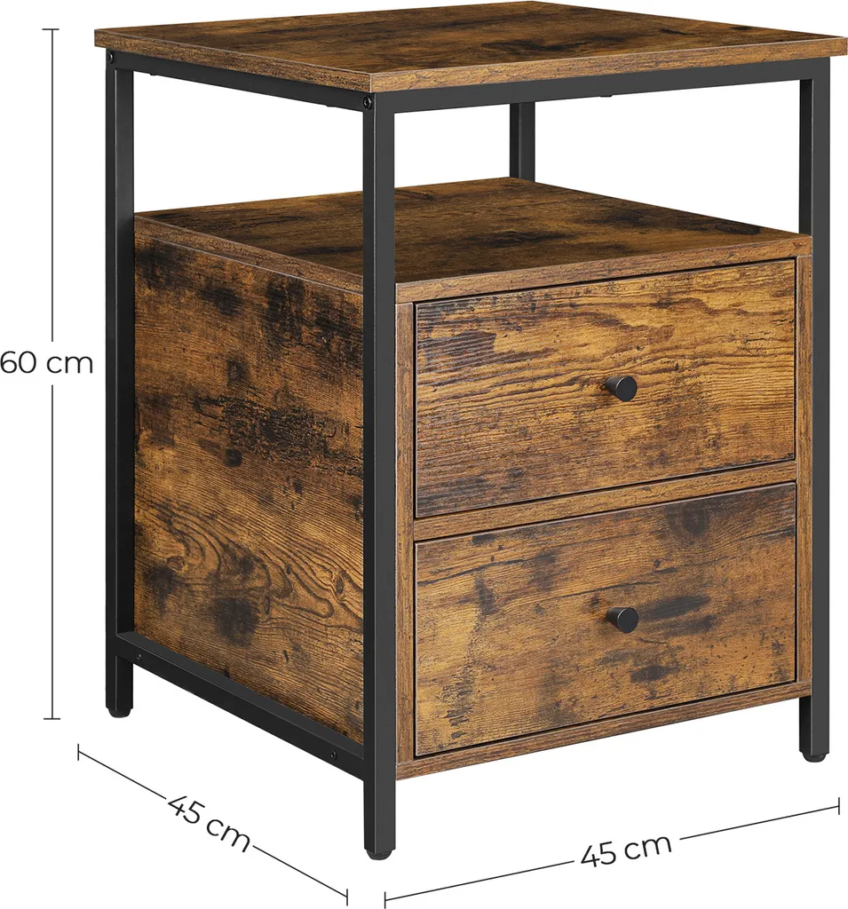 VASAGLE Table de Nuit avec 2 Tiroirs et Compartiment Ouvert - Style Boisé