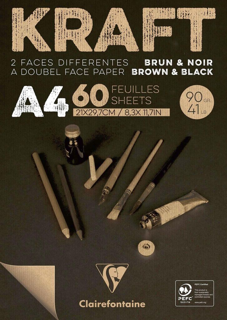Clairefontaine Brown & Black Laid Kraft Pad Skizzenbuch 60 A4 90 g