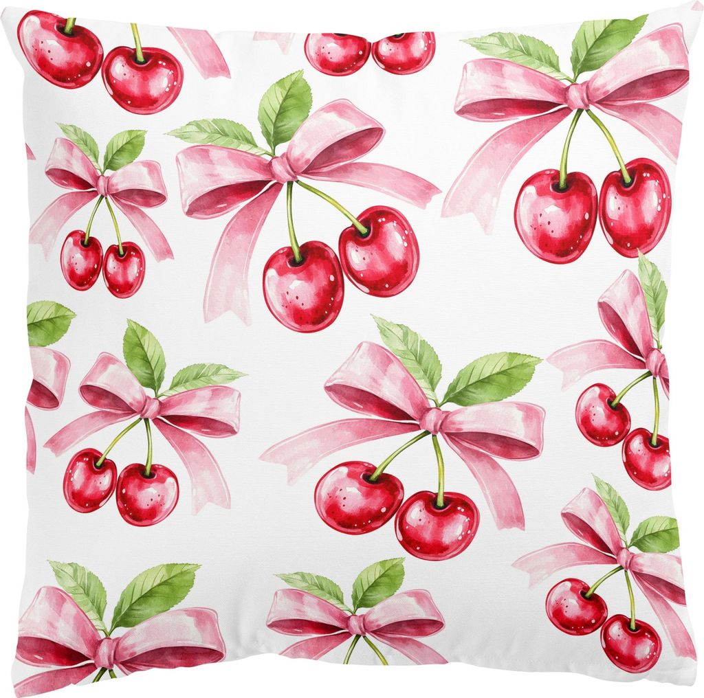 Dekokissen Kulinarisch drinnen / Indoor Zierkissen Samt waschbar Obst rot Illustration Sofakissen ohne Füllung