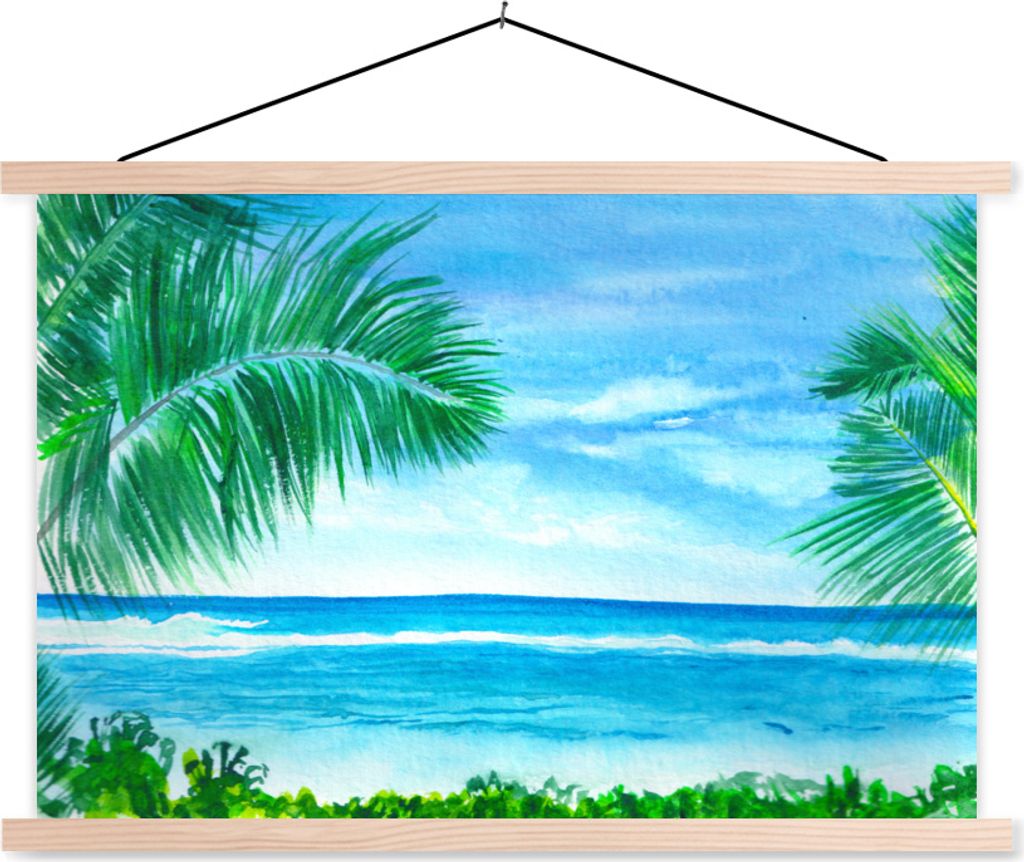 MuchoWow Textilposter Meer - Pflanze - Aquarell 60x40 cm mit holzfarbenen Rahmen - Bilder