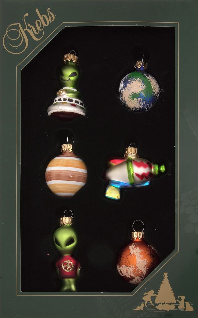 Krebs Glas Lauscha Mini Set - Alien - Christbaumschmuck aus Glas - ca. 3,5cm - 24316