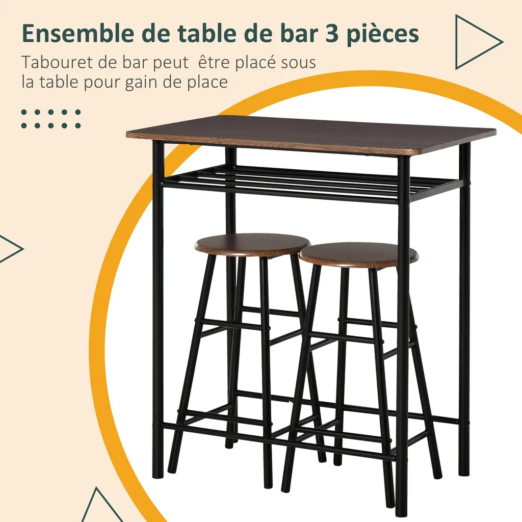 Coin Repas Compact : Table de Bar et 2 Tabourets pour Cuisine Étroite - 3