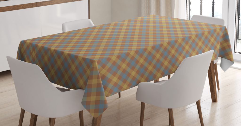ABAKUHAUS Brown Plaid Tischdecke, Squares Overlapping, Personalisierter Druck Klare Farben ohne Verblassen Waschbar für Außen Bereich, 140 x 200 ...