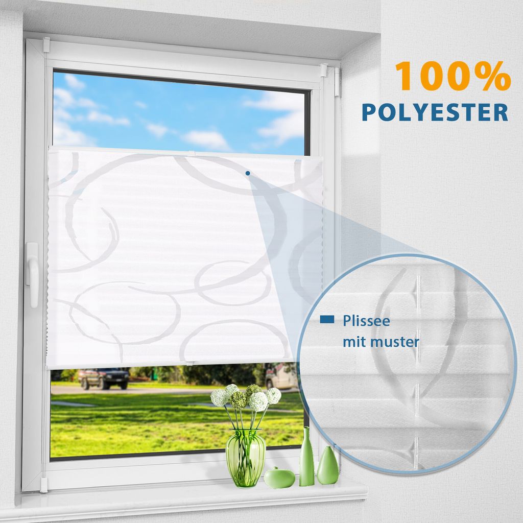 Allesin Plissee ohne Bohren Klemmfix mit Farbeverlauf, Weiß 65x110cm (BxH), Plissees Klemmfix, Plisseerollo Jalousie Rollos für Fenster und Tür,...