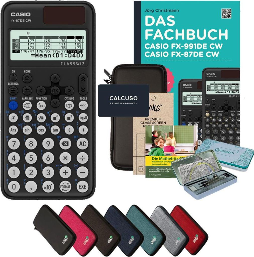 CALCUSO Streberpaket Schwarz mit Taschenrechner Casio FX-87DE CW
