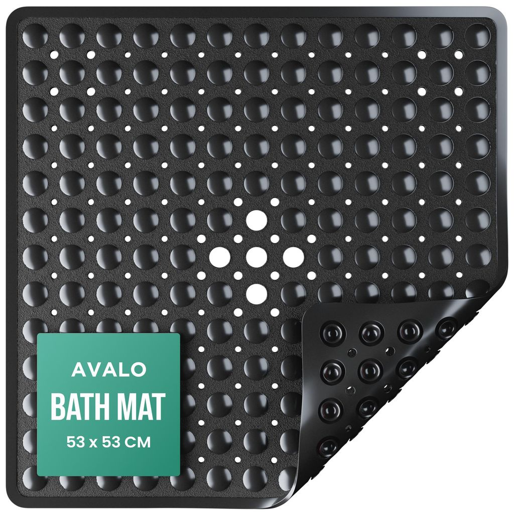 Avalo Badmat / Antislipmat Douche - 53x53CM - Zwart - Met Productafbeelding 