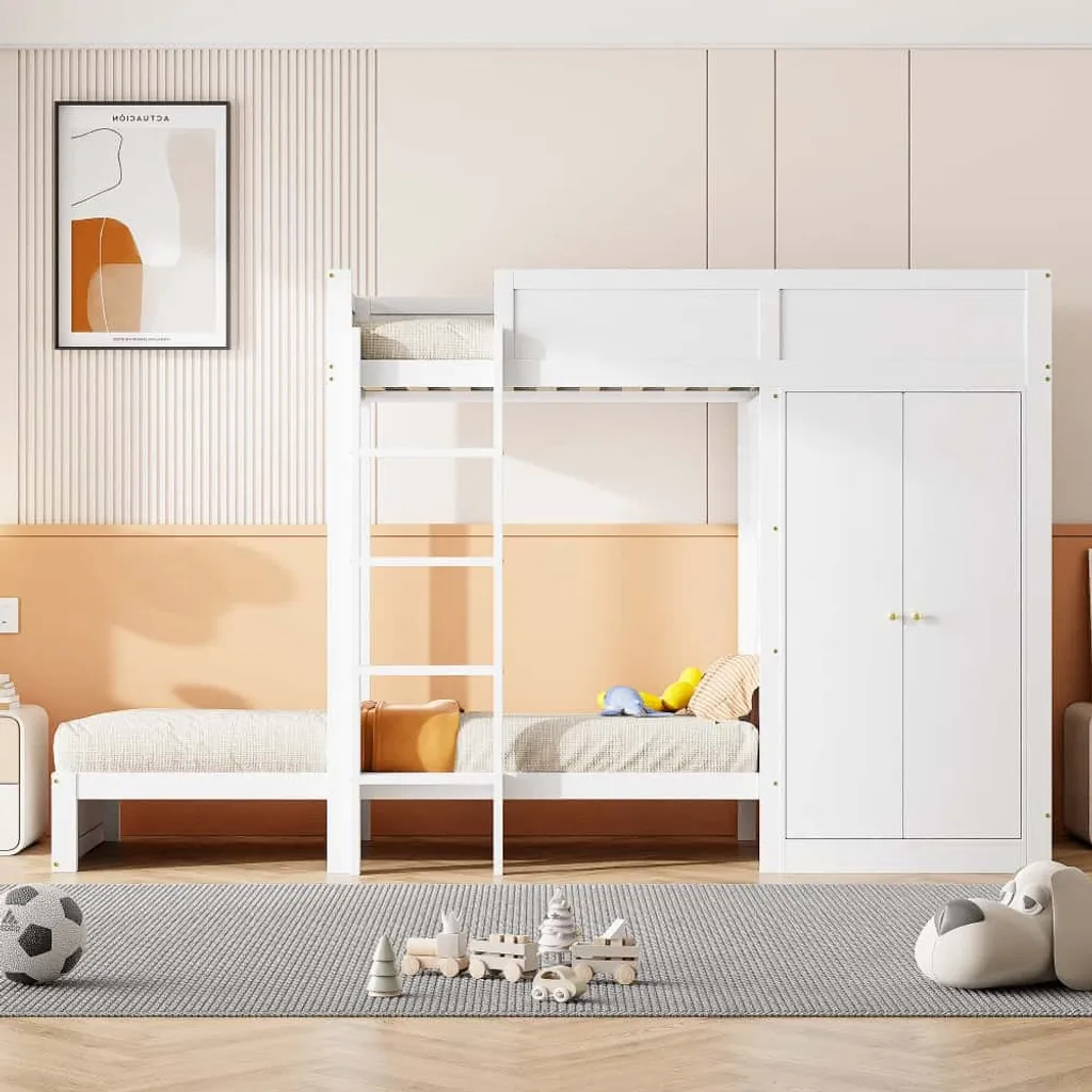 Lit mezzanine superposé 90x200 cm avec armoire de rangement intégrée