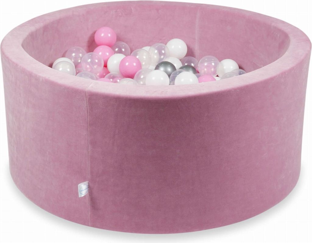 Trockenpool 90x40cm Velvet Soft Pink mit 300 Bällen: Puderrosa, Silber, Weiß, Transparent