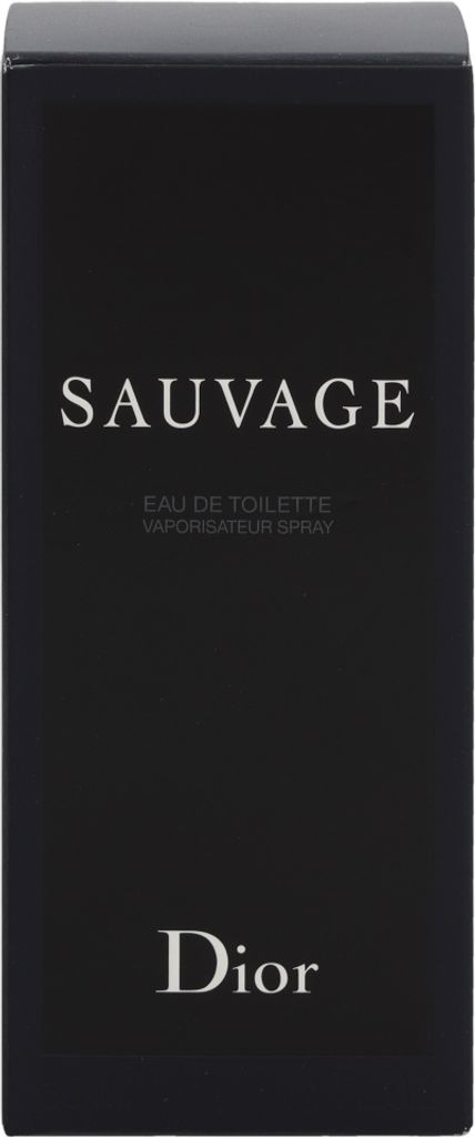 A black box with white text for Dior Sauvage Eau de Toilette.
