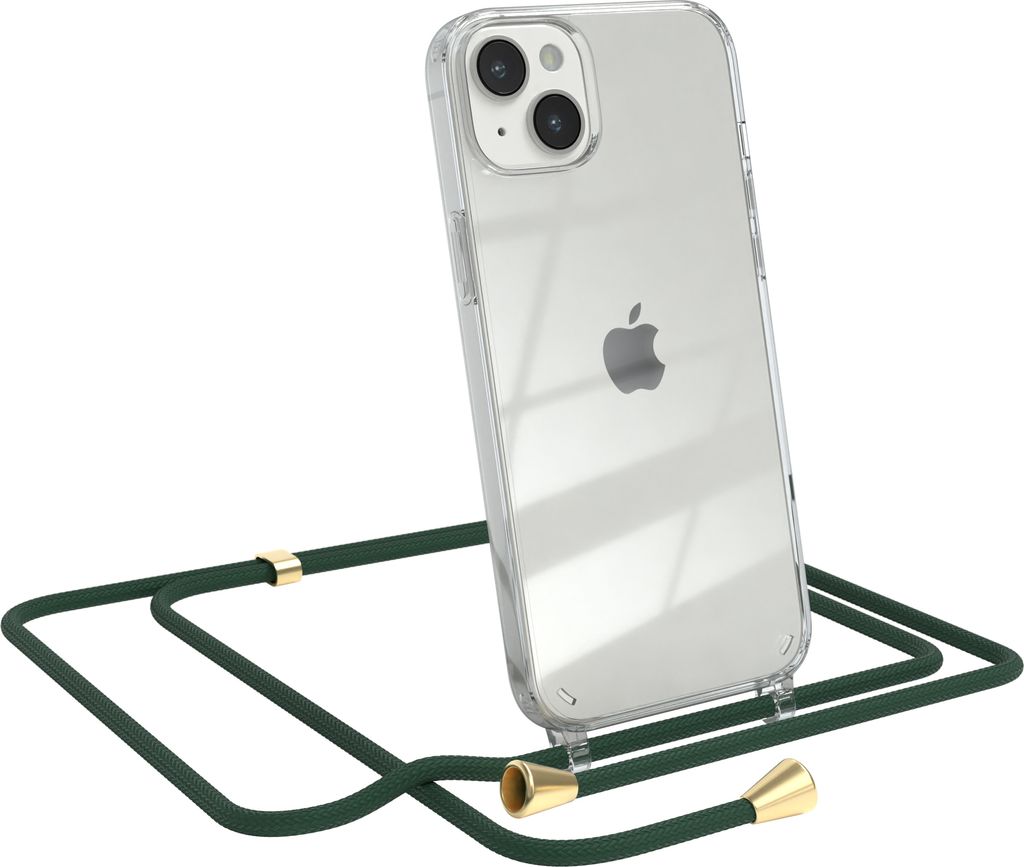 EAZY CASE Handykette kompatibel mit Apple iPhone 14 Plus, Handyhülle mit Umhängeband, Handykordel, Schutzhülle Clear, Band in Grün