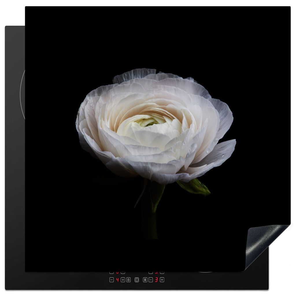 KitchenYeah Herdabdeckplatte Blume - Schwarz - Weiß , 78x78cm, Küche Deko, Glaskeramikkochfeld Herdabdeckung, Abdeckplatte fùr Kochfeld