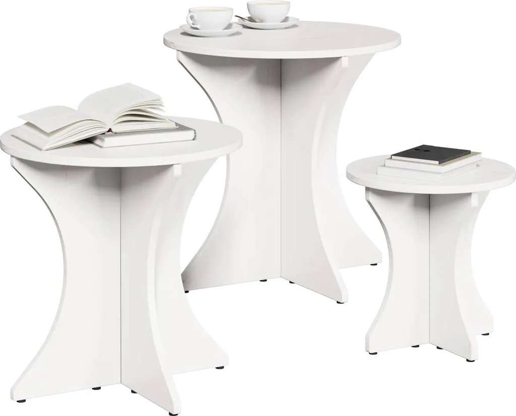 Set 3 Tavolini a Incastro Bianco Lumarko 46x46x47 cm - Legno Massello