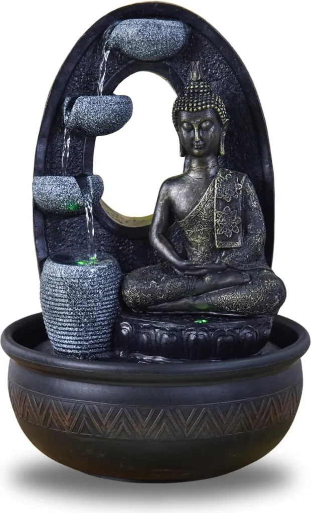 Fontaine d'eau zen noire pour relaxation et méditation à la maison