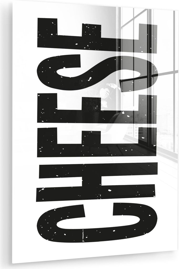 MuchoWow Glasbilder - Bilder auf Wandbild - Foto auf Glas Schwarz - Vintage - Käse - Japandi 60x80 cm Wanddekoration aus Glas - Acrylglasbild - Ac...