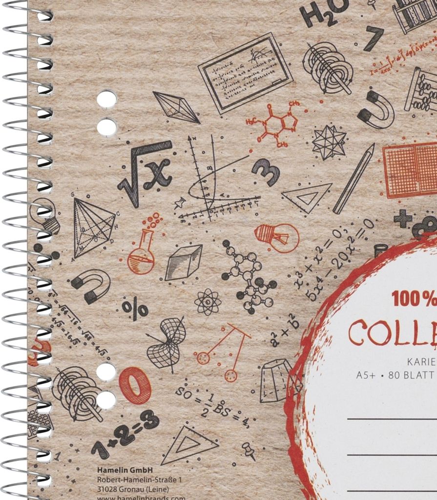 Collegeblock Recycling A5+ 80 Blatt 70 g/qm 6-fach gelocht kariert Packung mit 5 Stück