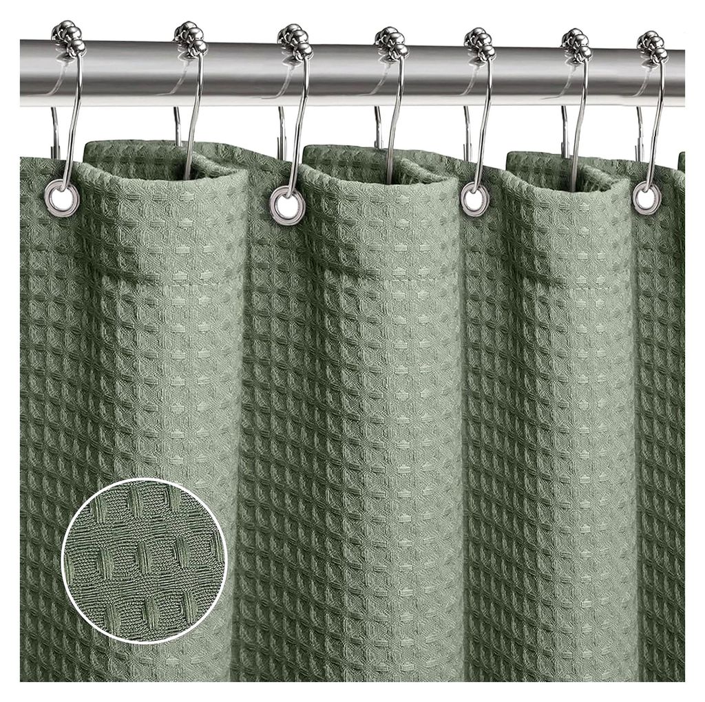 Waffel Duschvorhang Shower Curtains mit Magnet Waschbar Textil Polyester Stoff Bad Vorhang mit 12 Duschvorhangringe Wasserdicht für Dusche und Bad...