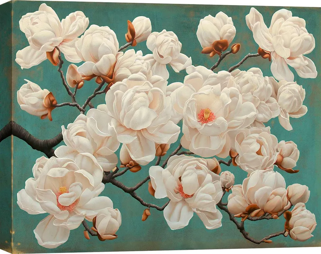 Tableau Magnolia Turquoise pour Salon : Déco Florale Moderne 70 x 50 cm