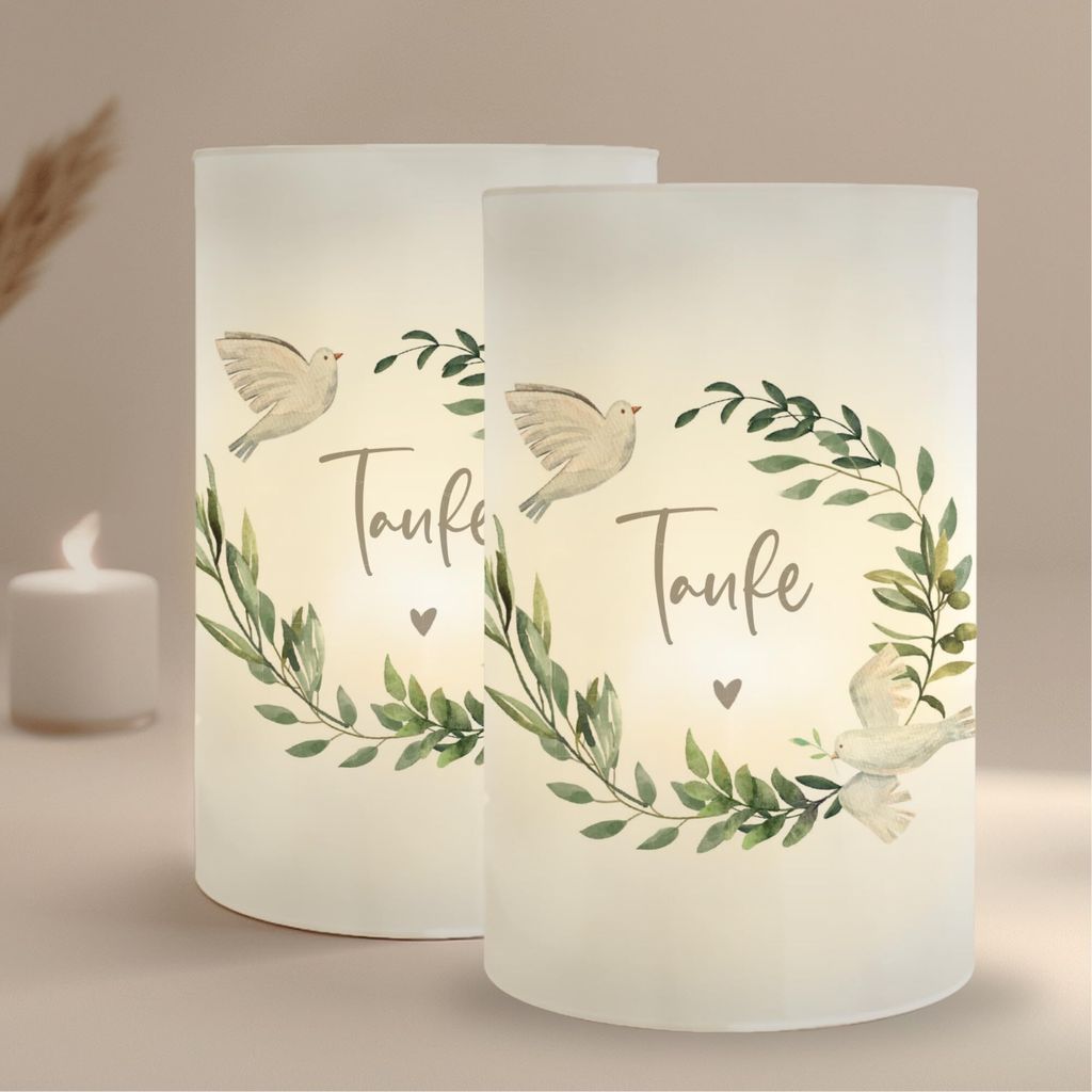MeinBaby123® 10 Stück Windlicht Tischdeko Taufe | Tauben Produktbild 