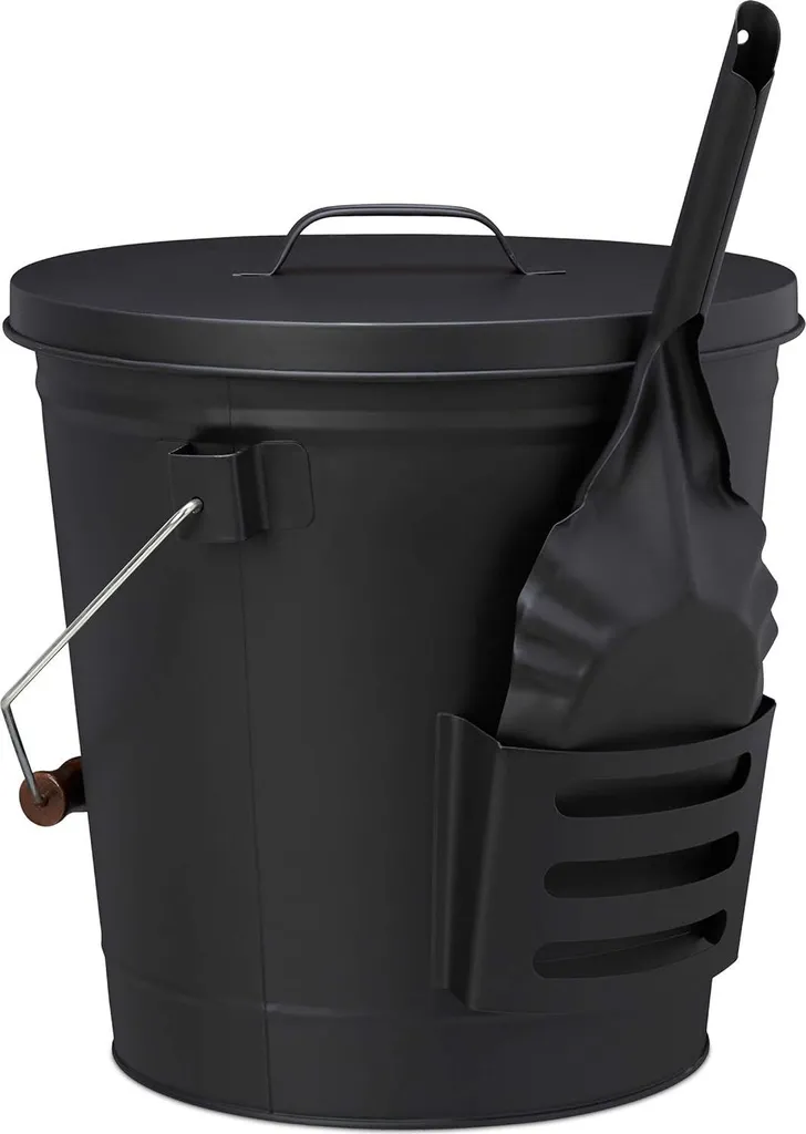 Seau en acier noir 19L avec pelle et couvercle hermétique anti-poussière