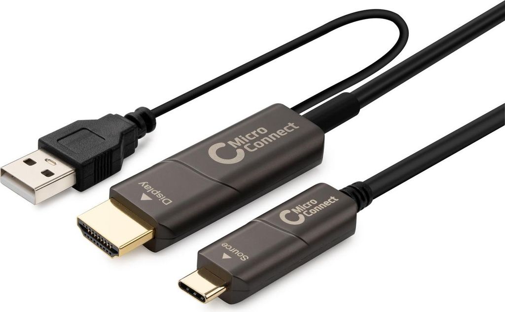 MicroConnect Premium - Adapterkabel - 24 pin USB-C männlich zu HDMI männlich - 15 m - Schwarz - Active Optical Cable (AOC)