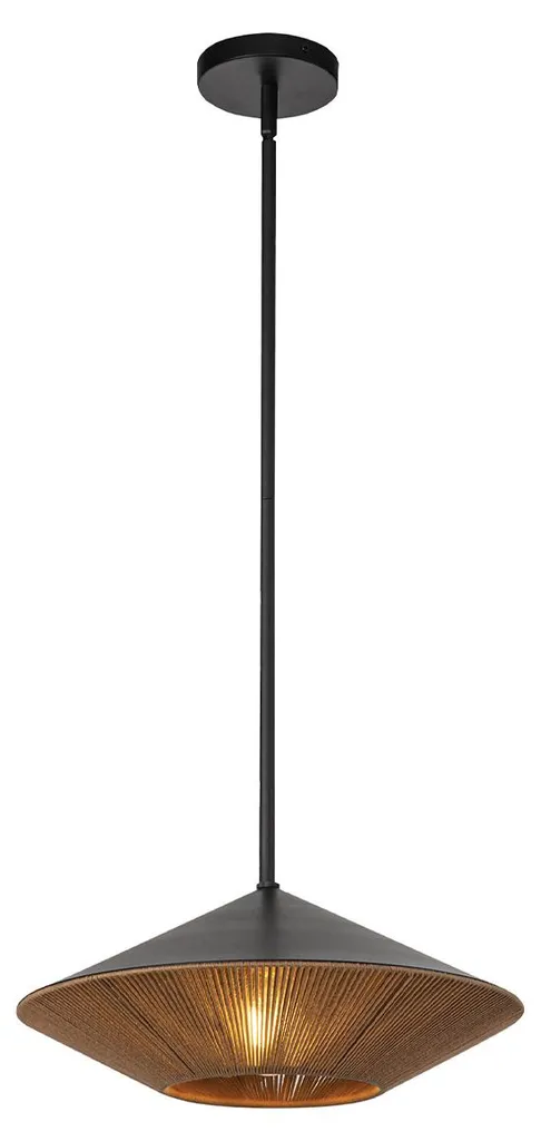 Lampe suspendue E27 Elstead Daphne noir mat avec dôme rotin tressé