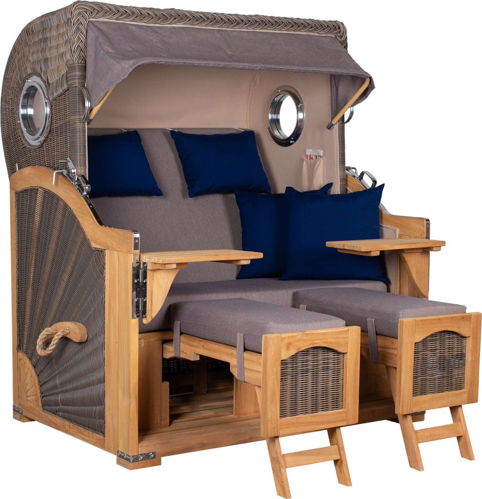 Strandkorb Düne Grande Bullauge Teak PE Grey Dessin 589