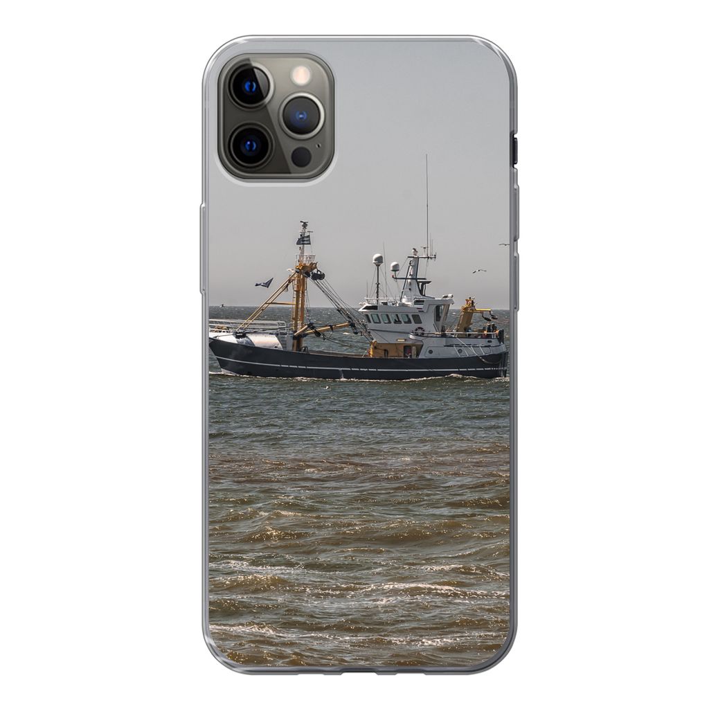 MuchoWow Handyhülle Schutzhülle Hülle für iPhone 12 Pro Max Nordsee - Fischerboot - Wasser Silikon Softcase Handy Hülle - Hartschale