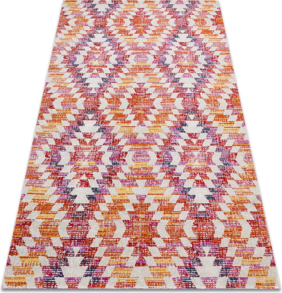 Modern Teppich MUNDO D7591 Diamanten 3D Outdoor rosa / beige Mehrfarben 80x250 cm