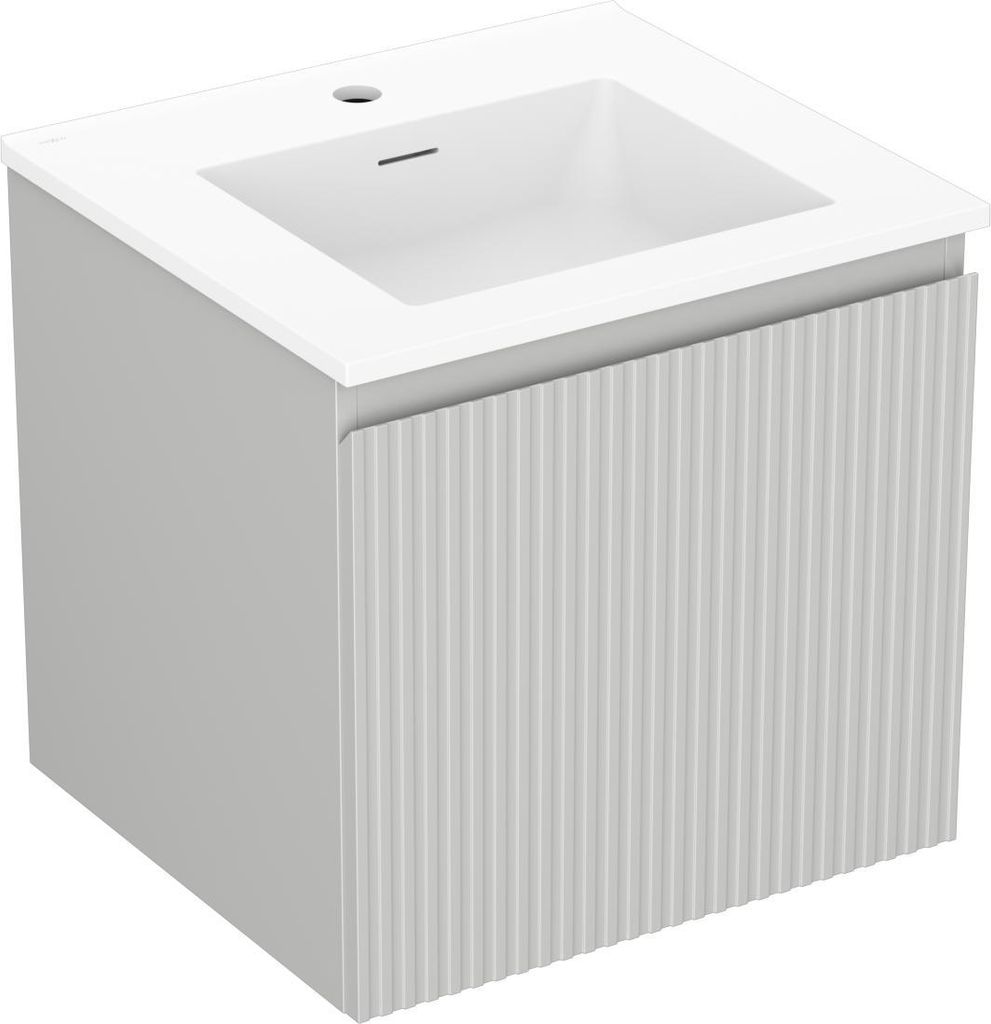 Mexen Rivel Badezimmerschrank 50 cm mit Waschbecken Otis, 1 Schublade, gerillt, grau matt/weiß matt - 91A20-05047-1-BF62-W18M01