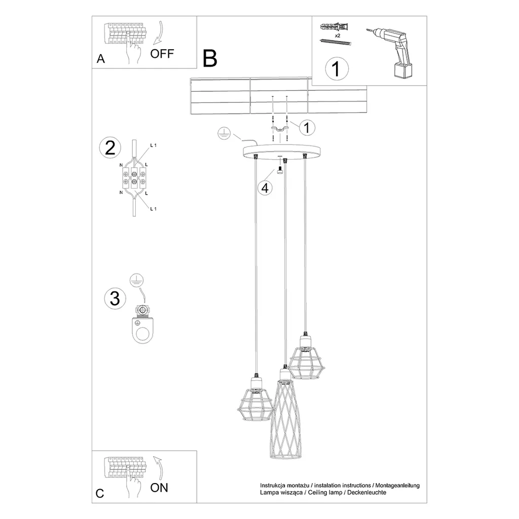 Suspension noire 3 sources SUBA idéale pour table à manger et loft - 5