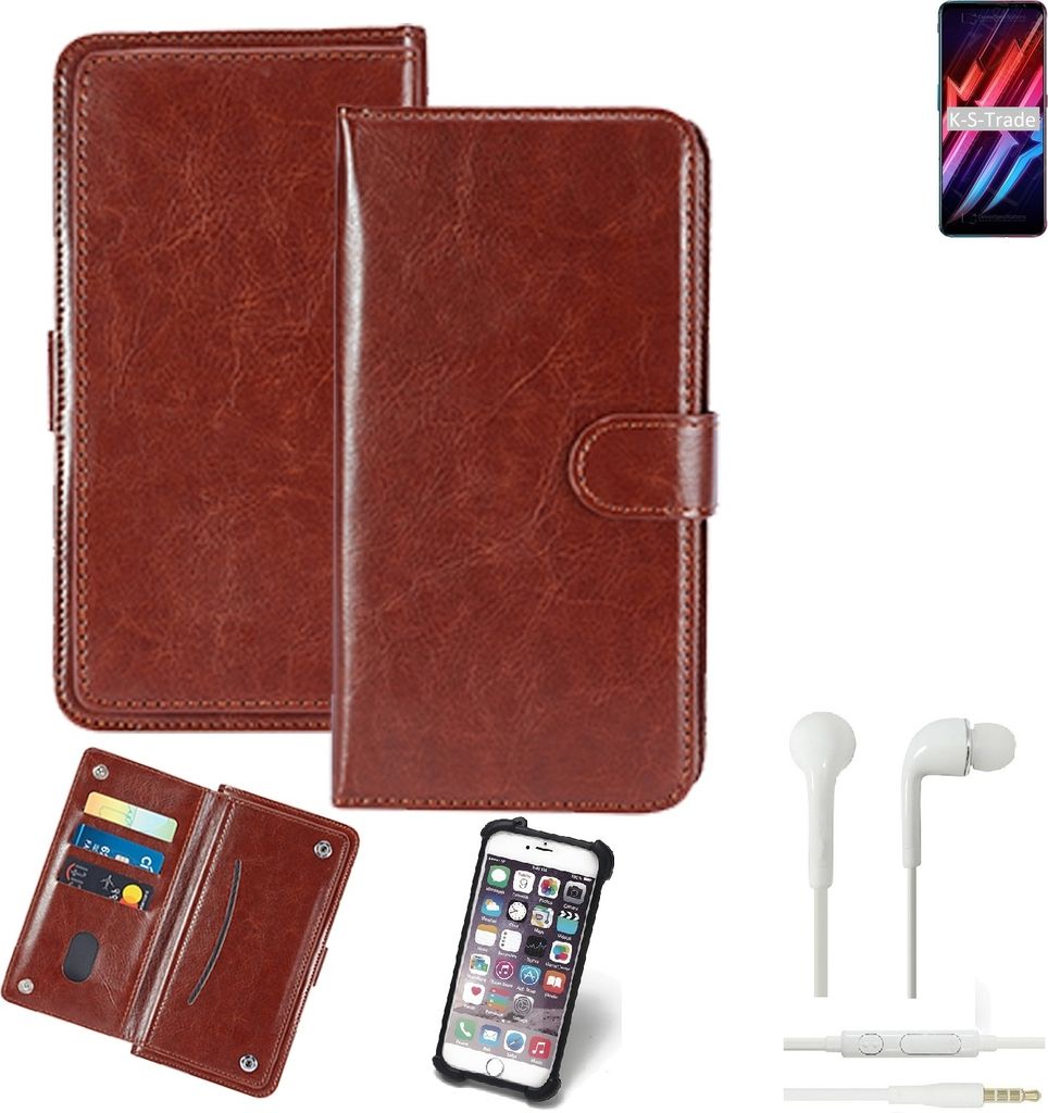 K-S-Trade 360° Hülle kompatibel mit nubia Red Magic 6 inkl. Headphones braun Kunstleder Case BookCase WalletCase Kunstlederederhülle Handyhülle,