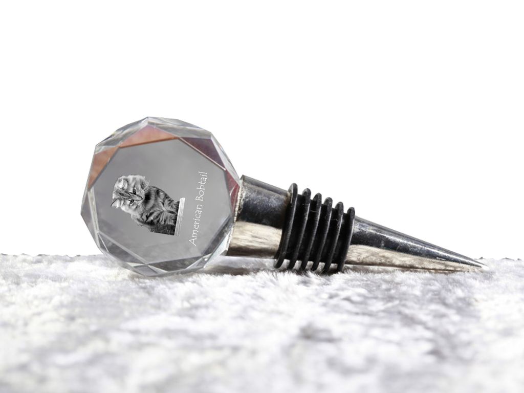 Amerikanisch Bobtail - Flaschenverschluss, Weinverschluss aus Kristall mit Katzenfoto, personalisiertes Geschenk für Barkeeper der Marke Art-Dog