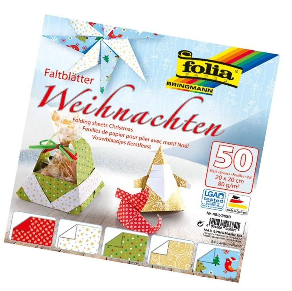 Set Carta Natalizia Origami folia - 50 Fogli Quadrati 20x20 cm 80g