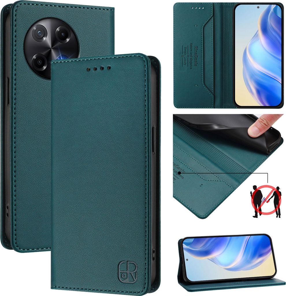 Lederhülle für Tecno Camon 30S / 30S Pro Hülle Flip Brieftasche Kartenfächern Ständer Schutzhülle Dunkelgrün